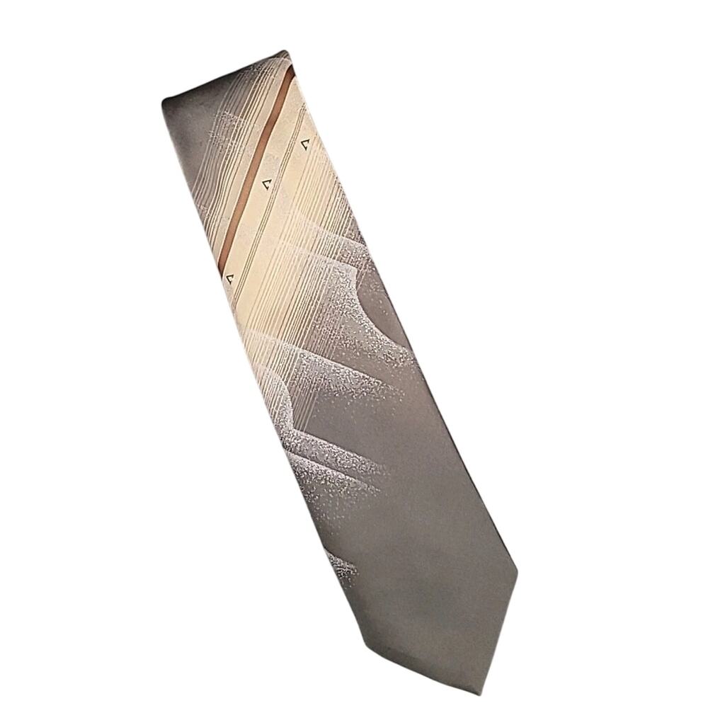 Vintage 60s 70s Pauline Trigere Woven Geometric Polyester Tie Necktie USA Mod